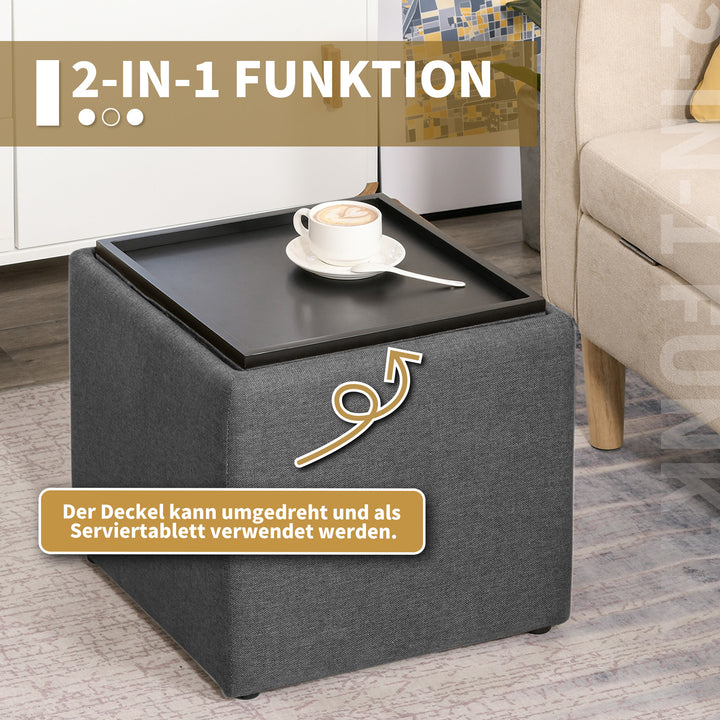 Opbevaringsfodskammel, fodskammel, polstret fodskammel, aftageligt låg, betræk i hørlook, 42 x 42 x 41 cm, mørkegrå