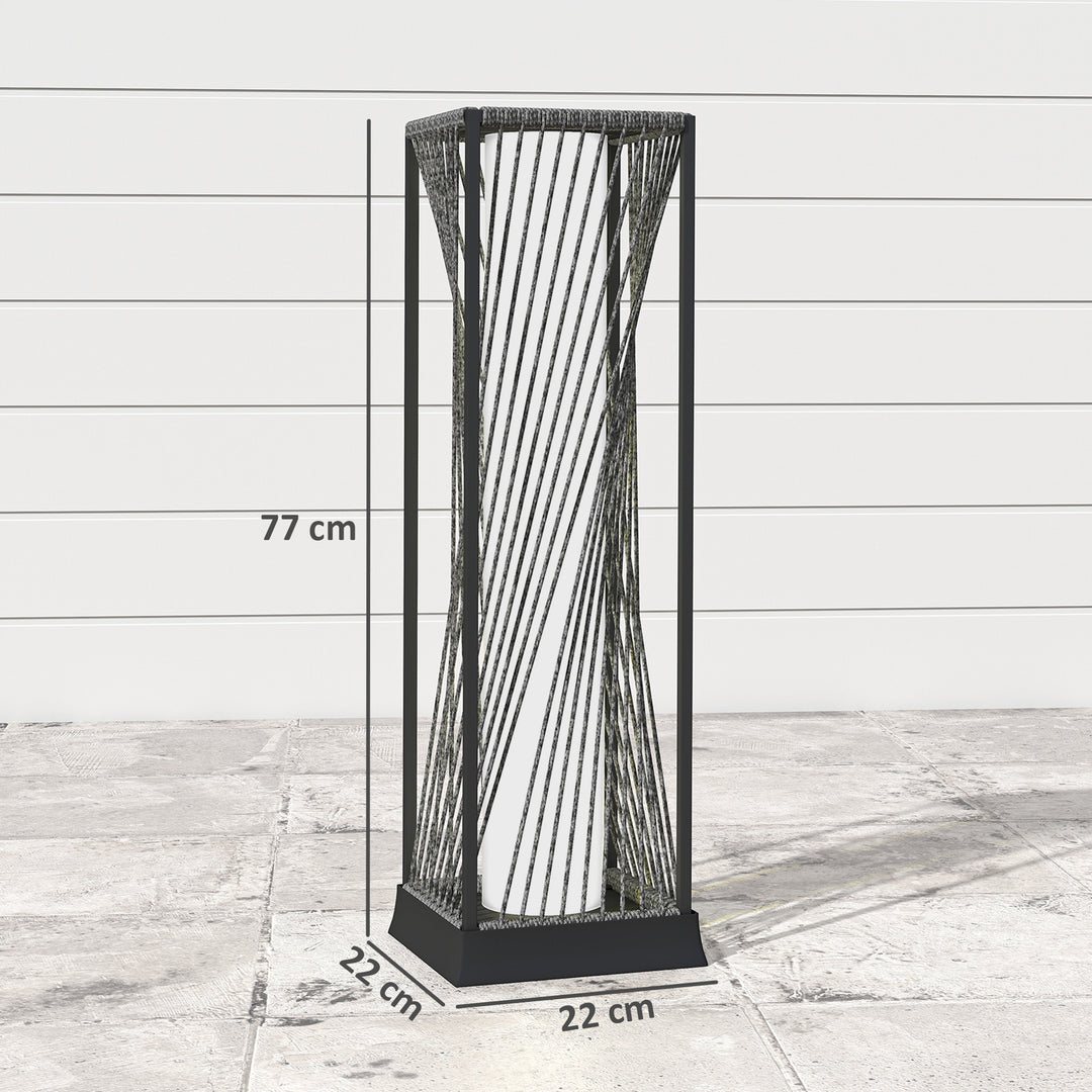 Solcelledrevet gulvlampe i rotting med lyssensor, 25 led-solcellelamper i bohemestil, ip44 vandtæt, sort+grå