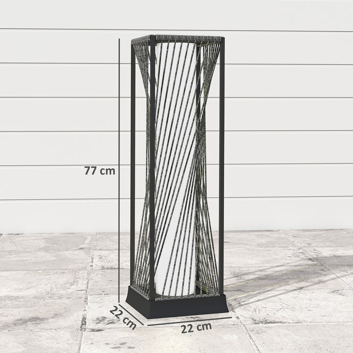 Solcelledrevet gulvlampe i rotting med lyssensor, 25 led-solcellelamper i bohemestil, ip44 vandtæt, sort+grå