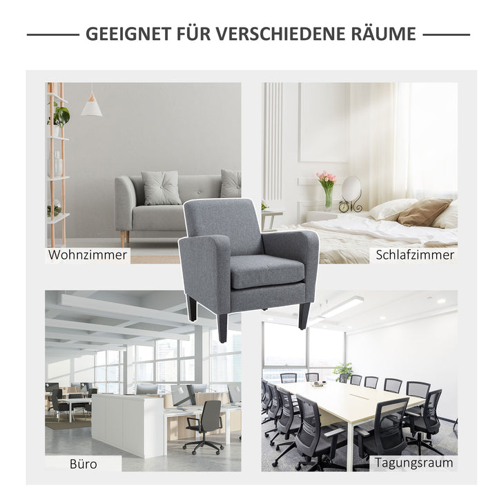 Enkelt lænestol, afslappende stol, polstret stol med træben, stof med hørlook, 66 x 72 x 74 cm, lysegrå