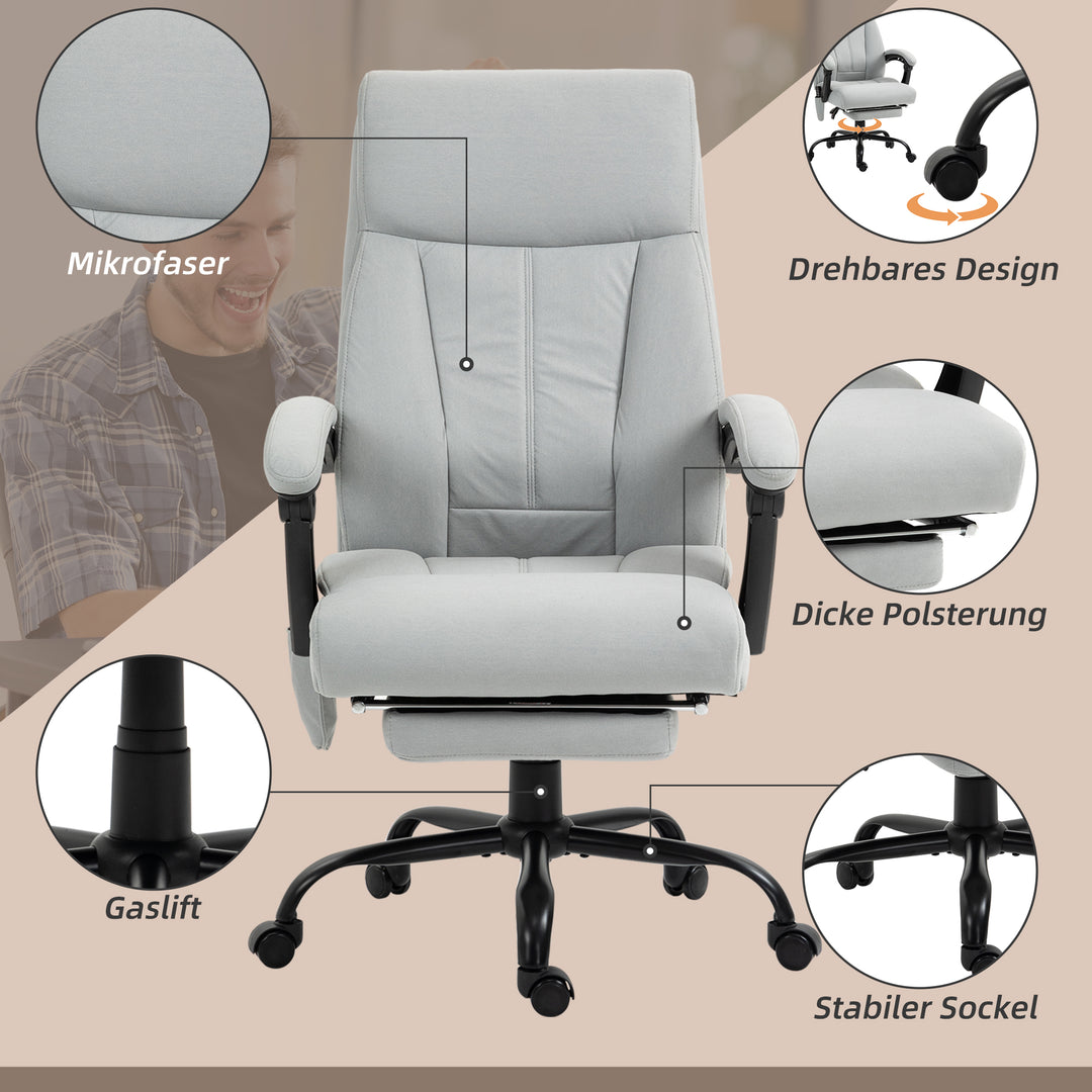 Kontorstol med massagefunktion og varmefunktion, fodstøtte, op til 120 kg, grå