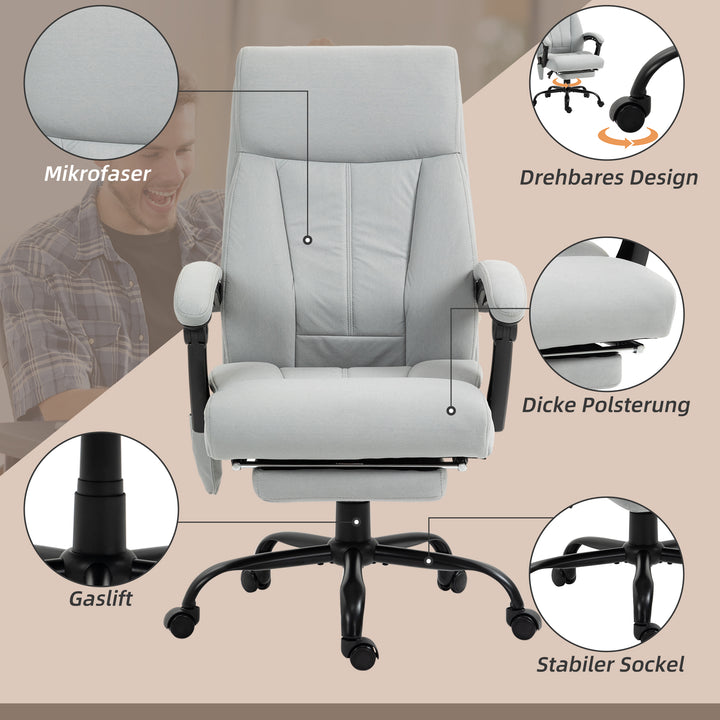 Kontorstol med massagefunktion og varmefunktion, fodstøtte, op til 120 kg, grå