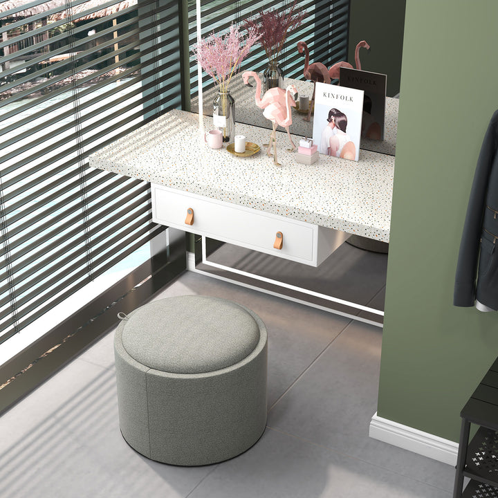 Skammel polstret fodskammel, hør, skjult opbevaringsplads, vendbart låg, 5,6 cm x 56 cm x 42 cm, grå + natur