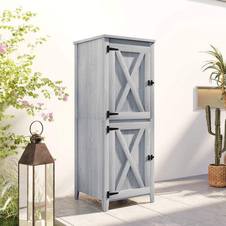 Træskur, kompakt haveskur til værktøj og haveudstyr med aflåselige døre, lysegrå