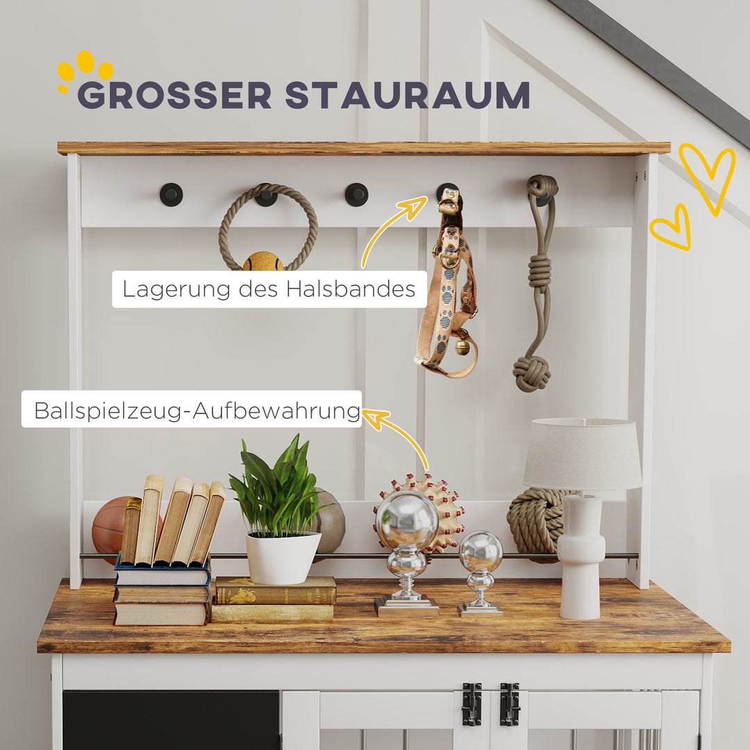 Hundebur med legetøjsopbevaringshylde, snorkrog, skrivetavle, viskelæder, til store hunde, hvid