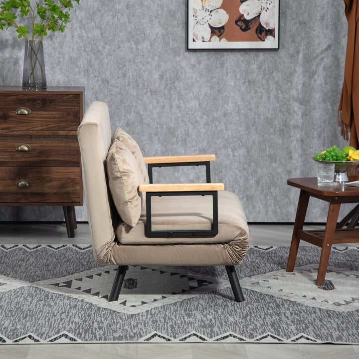 Lænestol, gæsteseng, træarmlæn, metalstel, op til 120 kg, 102x73x81cm, Lysebrun