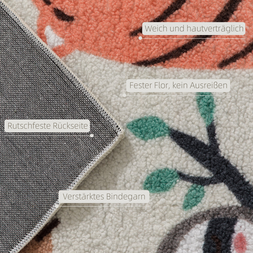 Fleece-tæppe med junglemønster, let at vedligeholde, cremehvid + flerfarvet