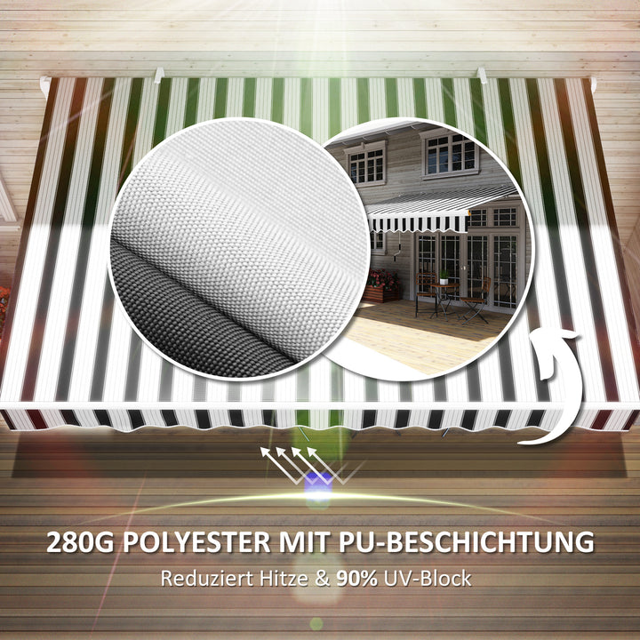 Markise, solafskærmning, udtrækkelig, med håndsving, metalramme, polyester, blå+hvid, 3,95 x 2,45 x 3,50 m