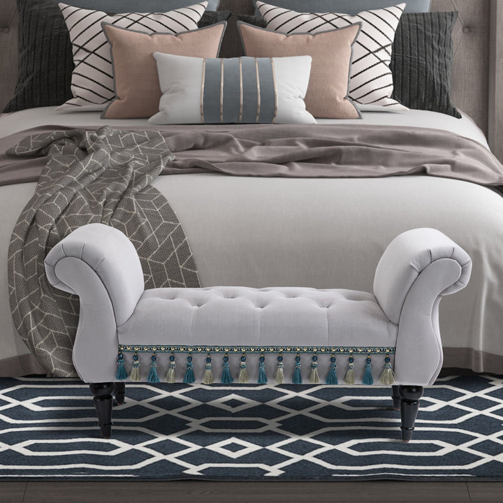 Polstret bænk, fløjlslook, luksuriøs sengebænk med træben, entrébænk til soveværelse, lasteevne op til 150 kg, lysegrå, 117 x 40 x 58 cm