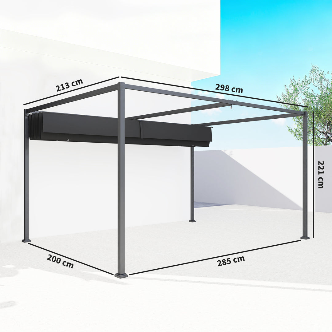 Pergola ca. 3x2m Havepavillon Terrassetag Metal Fritstående Havepavillon med Justerbart Tag, UV-beskyttelse, Solskærm til Terrasse og Have, Sort+Grå