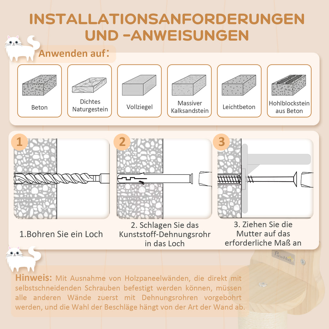 3-Delt klatresæt til katte, vægmonteret kradsetræ med kradsetræ, trin, stige, naturtræ