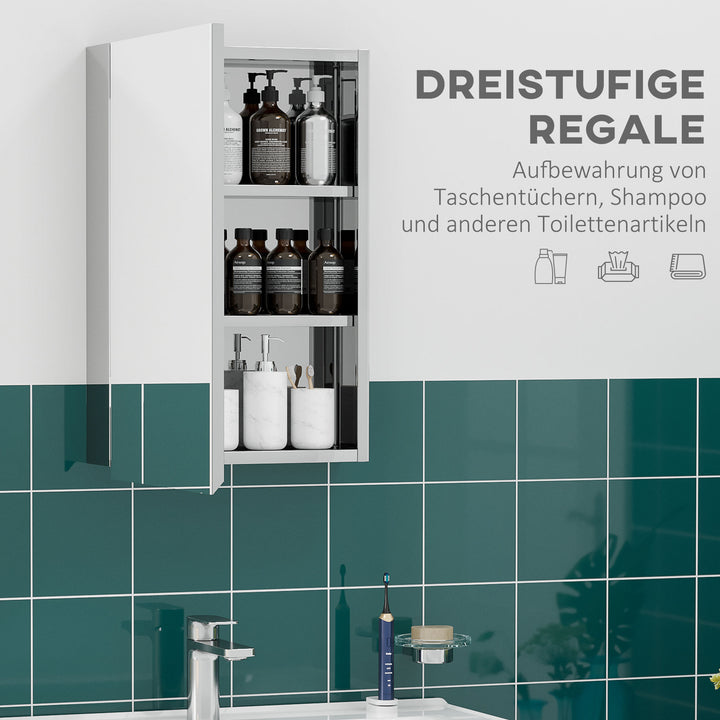 Spejlskab, badeværelsesskab, 3 hylder, rustfri metalramme, 39 x 12 x 60 cm, sølv