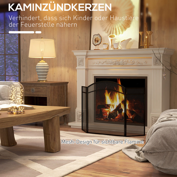 Gnistbeskyttelse til pejse, elegant gnistfanger, foldbar, belagt, sort, 96 x 60 cm