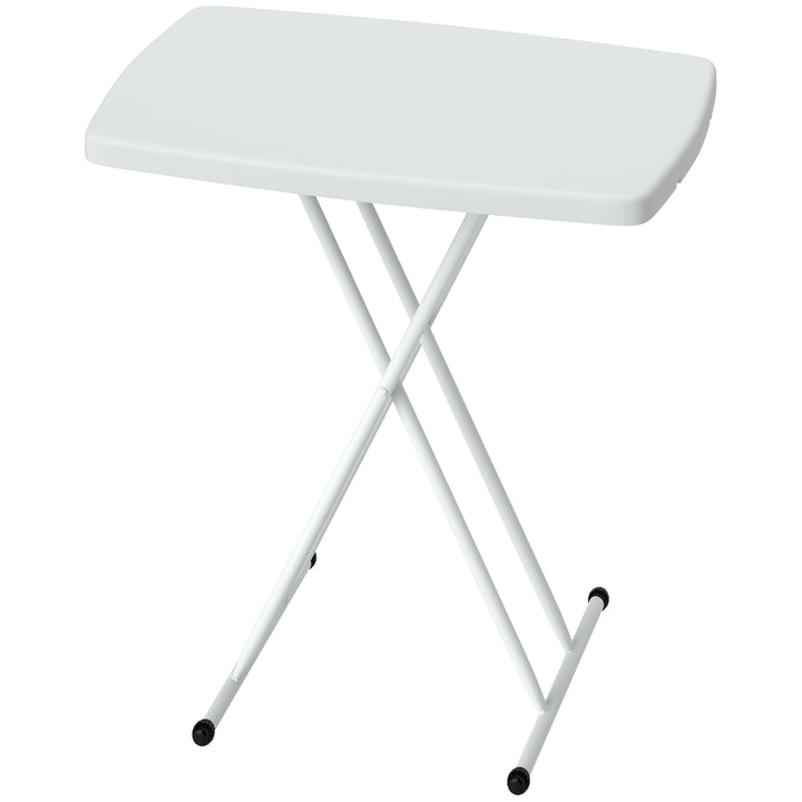 Havebord, bærbart udendørsbord lavet af plastik og metal, bistrobord, til terrasse, have, hvid