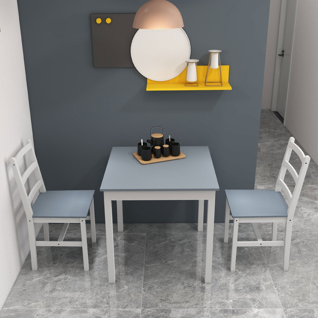 Spisesæt til 2 personer, 2 stole, 1 bord, fyrretræ, hvid + grå