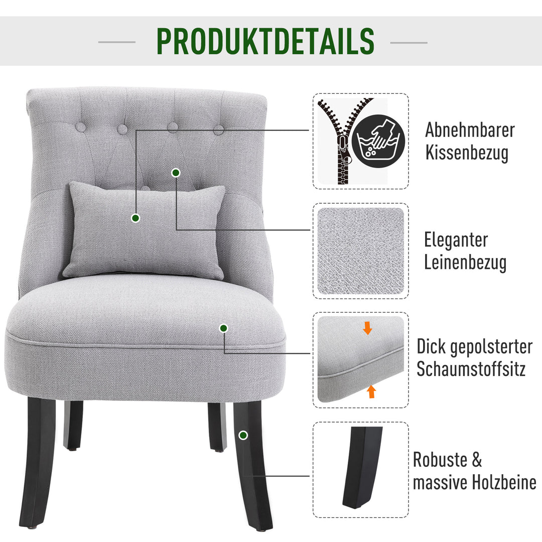 Lænestol til stue, lænestol, loungestol, afslapningsstol med ryghynde, træben, læsestol med linnedlook, polstret lænestol til soveværelse, grå
