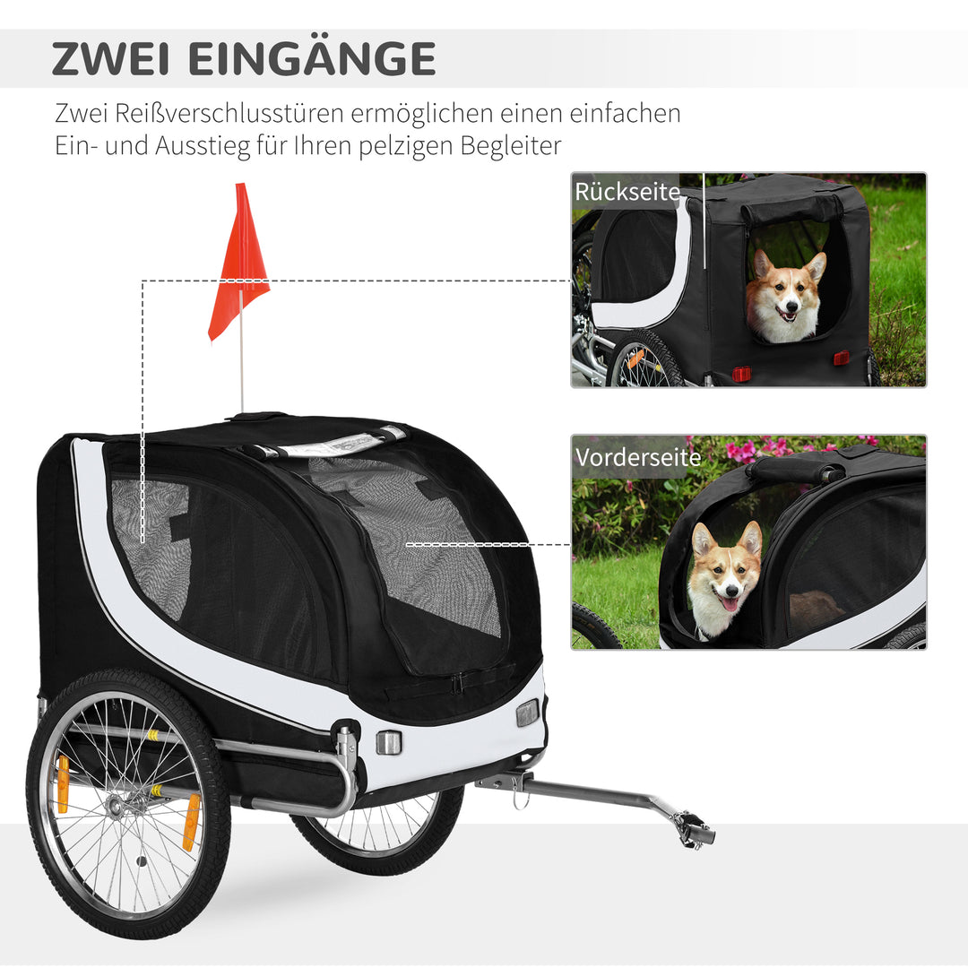 Cykeltrailer hundetrailer op til 20 kg netvindue, rullebetræk, universalkobling hvid+sort