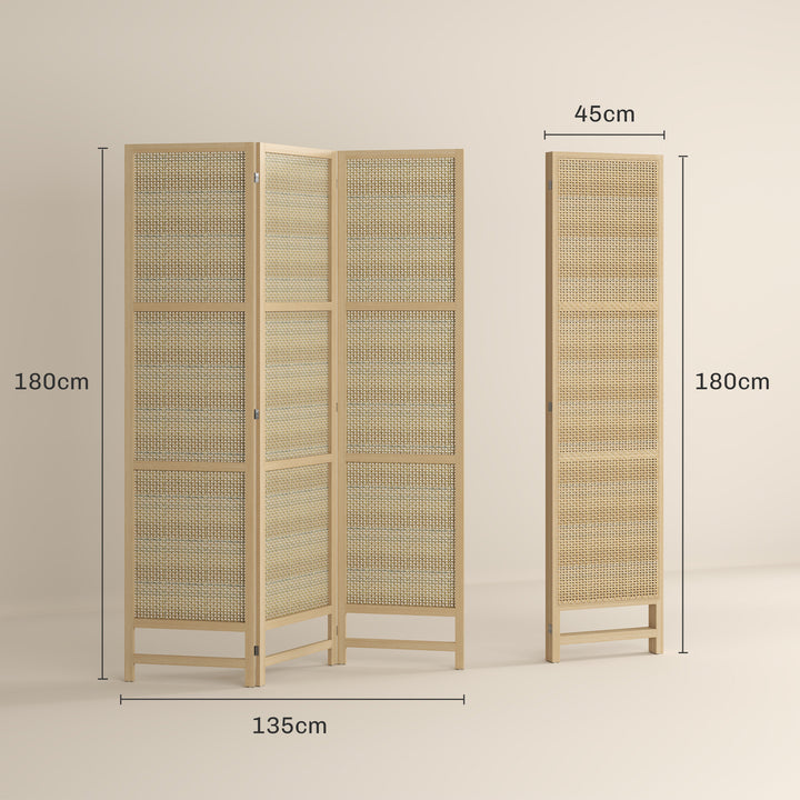 3-Panels rumdeler, 180 cm foldbar vægskærm, fritstående rumdeler med håndvævet design til hjemmet, naturlig