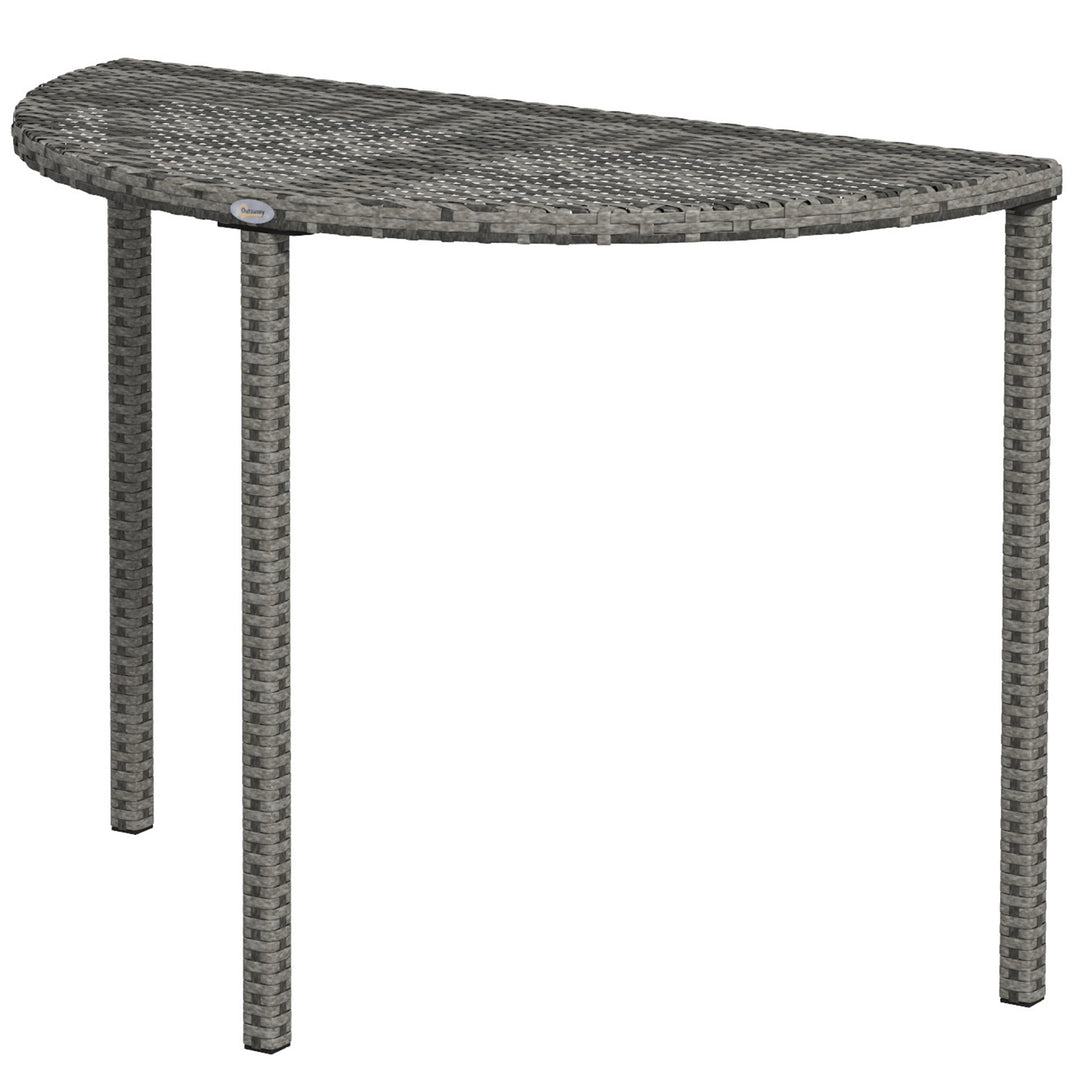 Balkonbord, halvrundt, polyrattan og metal, 100x50x74 cm, grå