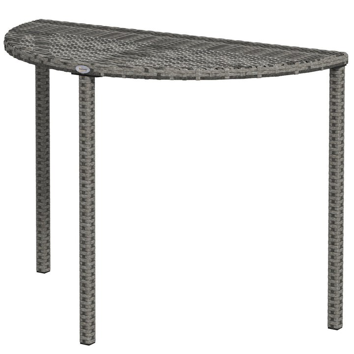 Balkonbord, halvrundt, polyrattan og metal, 100x50x74 cm, grå