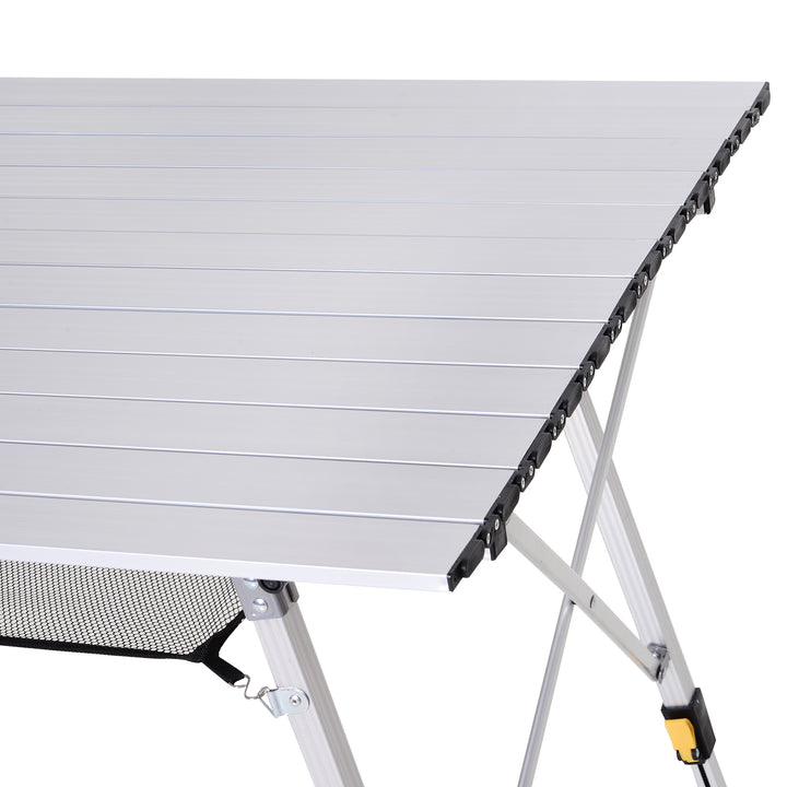Picnic klapbord, sammenklappeligt bord, højdejusterbart campingbord, inkl. bæretaske, aluminium, sølv, 120 x 69 x 59-78 cm