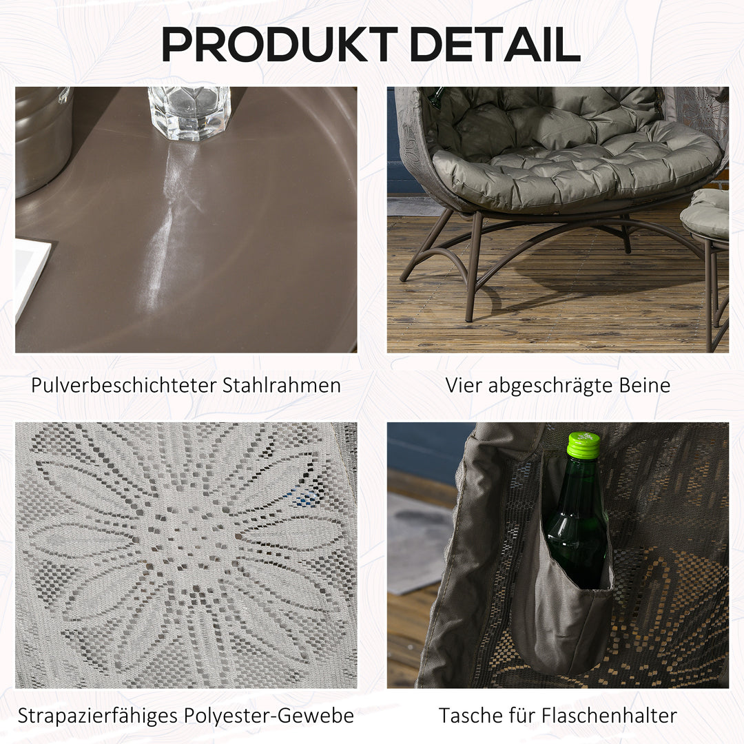 Havemøbelsæt, 2 kurvestole med sidebord, foldbare, sædehynder, metalstel, farve: sand