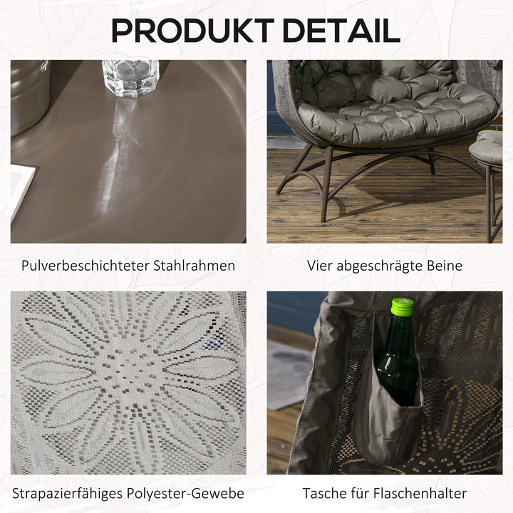 Havemøbelsæt, 2 kurvestole med sidebord, foldbare, sædehynder, metalstel, farve: sand