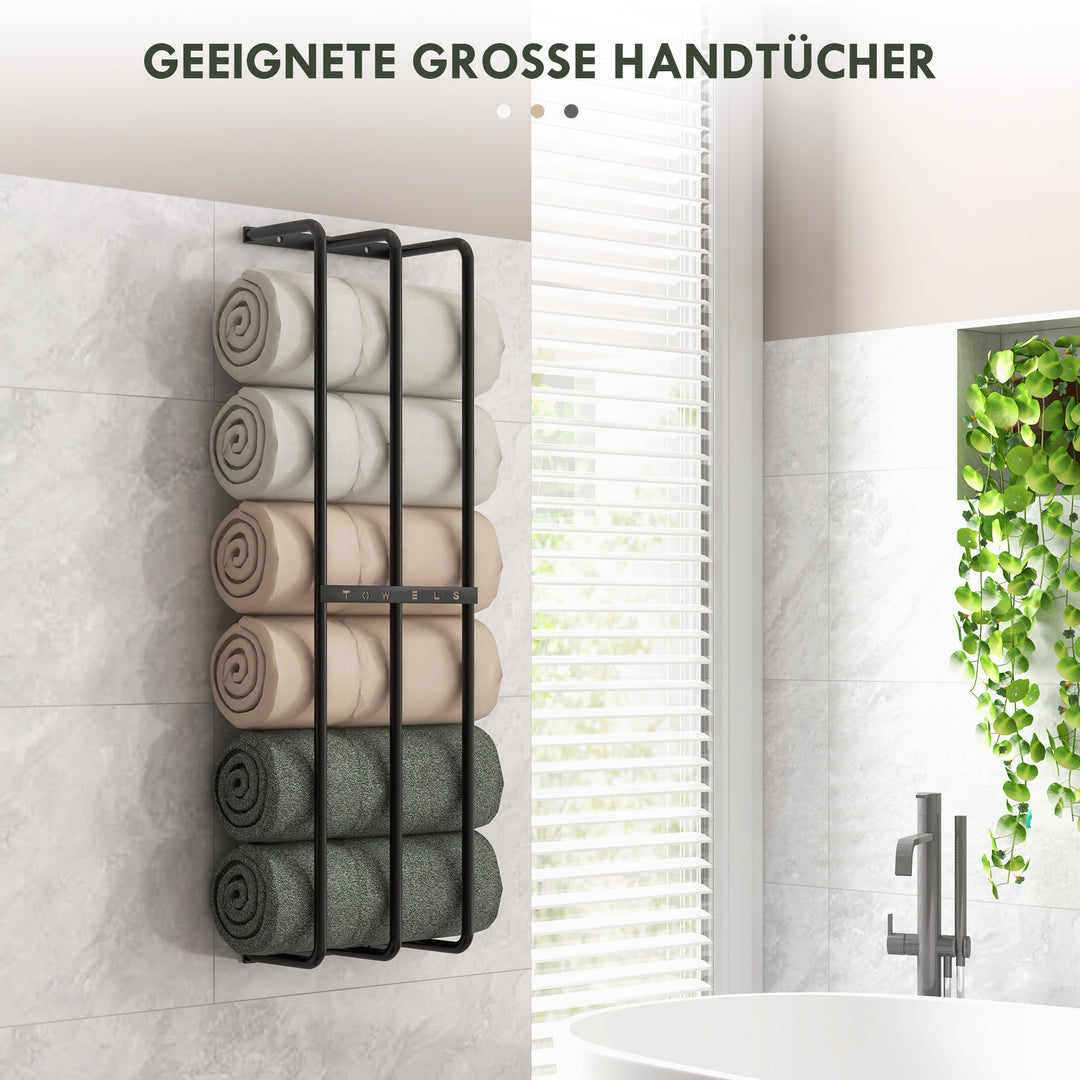 Håndklædeholder, vægbeslag til 6 store håndklæder, metal, 21 x 12 x 74 cm, sort
