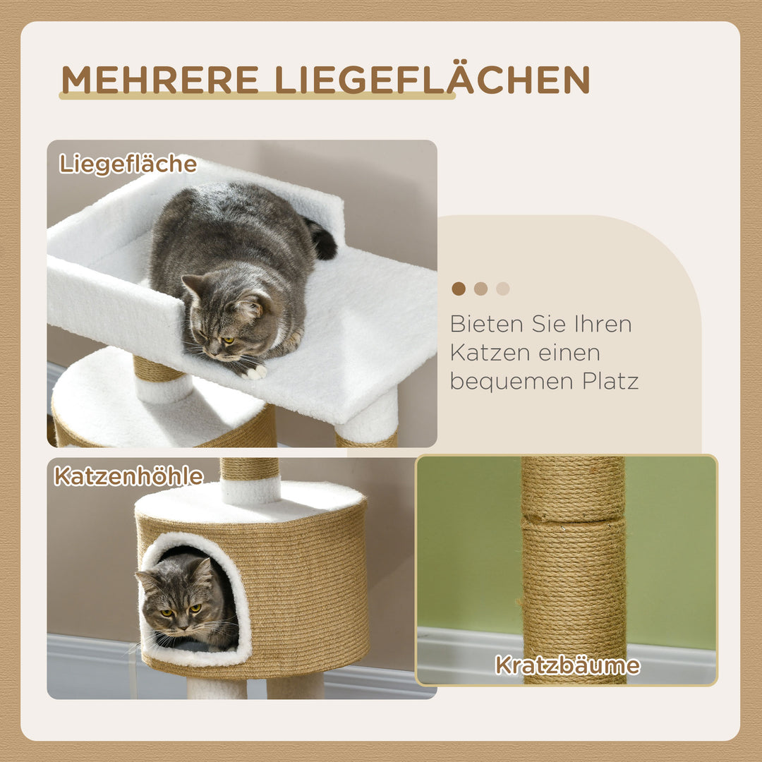Kradsetræ til kattehule, 1 kattehule, 1 liggeflade, 70 cm x 49 cm x 79 cm, natur + hvid