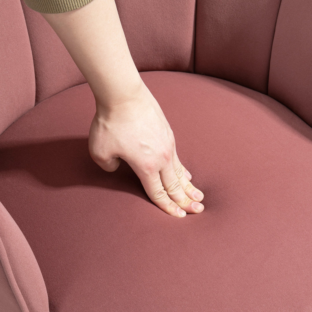 Lænestol stue loungestol i skalformet afslappende stol med træben, polstret stol læsestol med fløjlslook, polstret stol til soveværelse lyserød