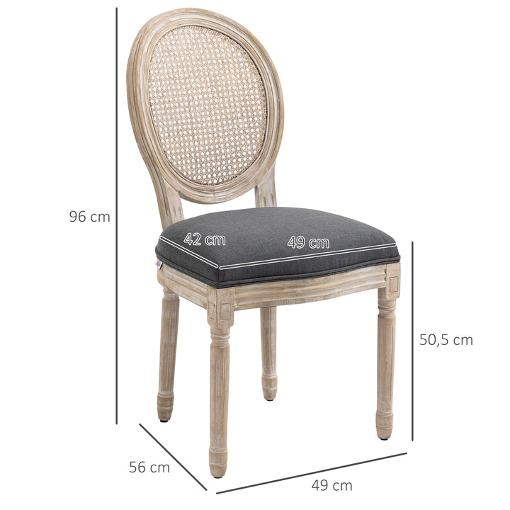 Køkkenstole i sæt med 2, blødt polstrede, vintage design, rattan look, grå