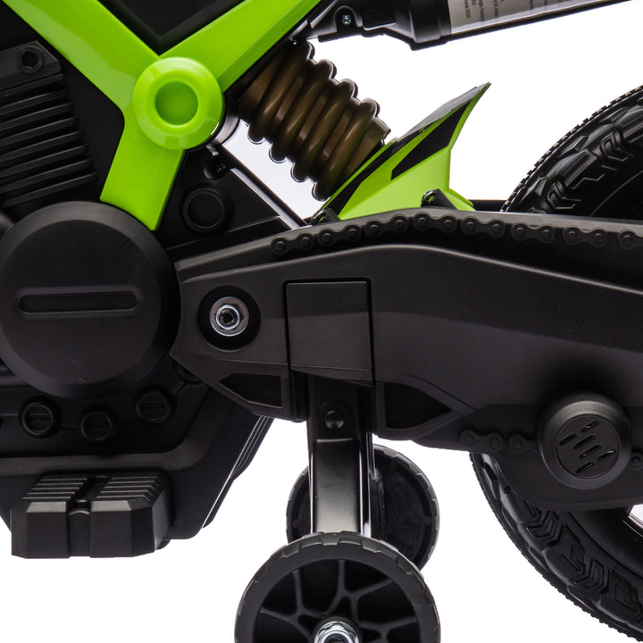 Elmotorcykel til børn, 6v batteridrevet, støttehjul, horn, startlyd, alder 3-8, grøn