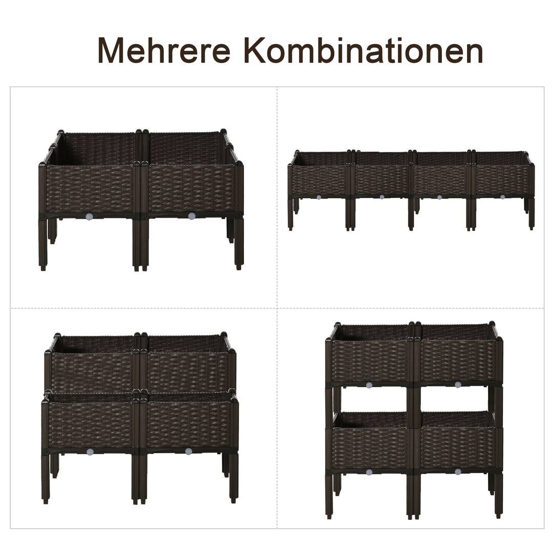 Højbed 4-delt plantekasse med drænhuller i rottinglook, gør-det-selv brun 40 x 40 x 44 cm