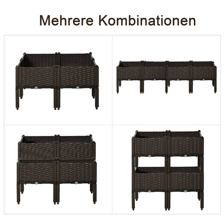 Højbed 4-delt plantekasse med drænhuller i rottinglook, gør-det-selv brun 40 x 40 x 44 cm