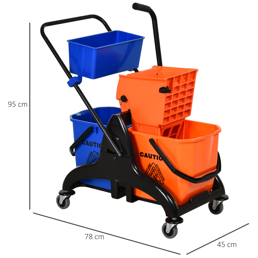 Rengøringsspand, moppespand, rullebar, 26 liter, plast, metal, orange