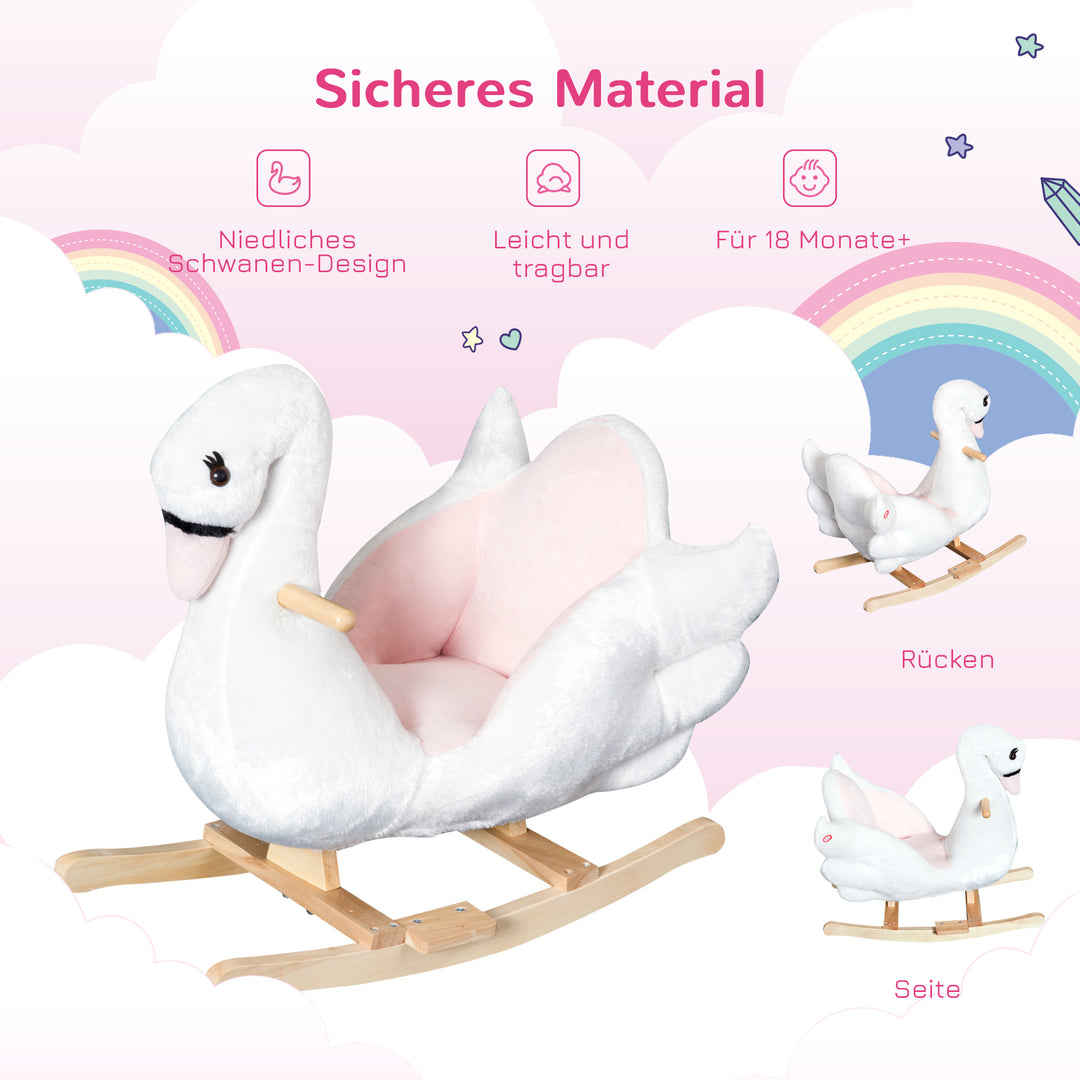 Gyngedyr gyngehest med sikkerhedssele musik, 55 cm babygynge lavet af blødt plys gyngelegetøj legetøjsvippe til babyer, småbørn fra 18 måneder, træ