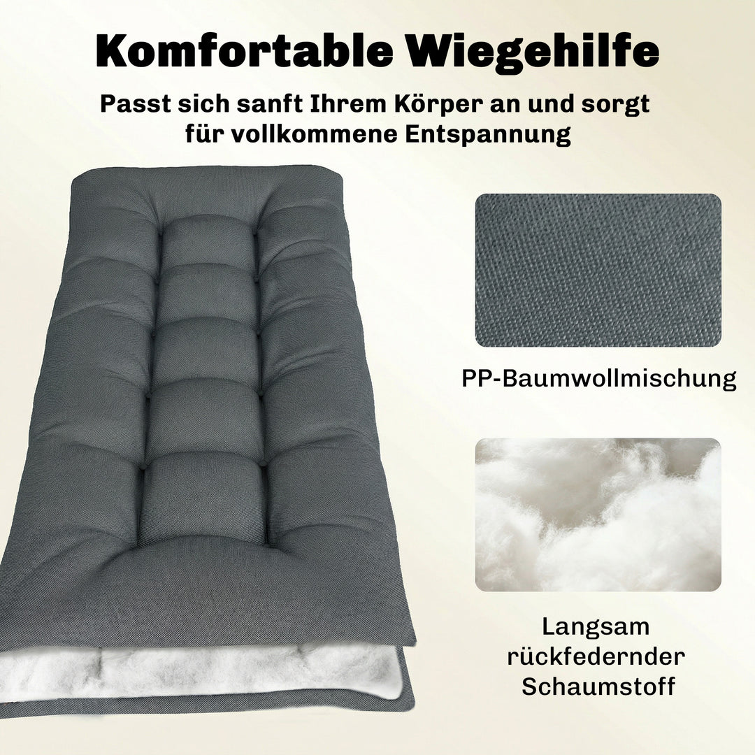 Aftagelig pallehynde med fastgørelsesstropper, pallehynde til de fleste liggestole, 198x65x13 cm, mørkegrå