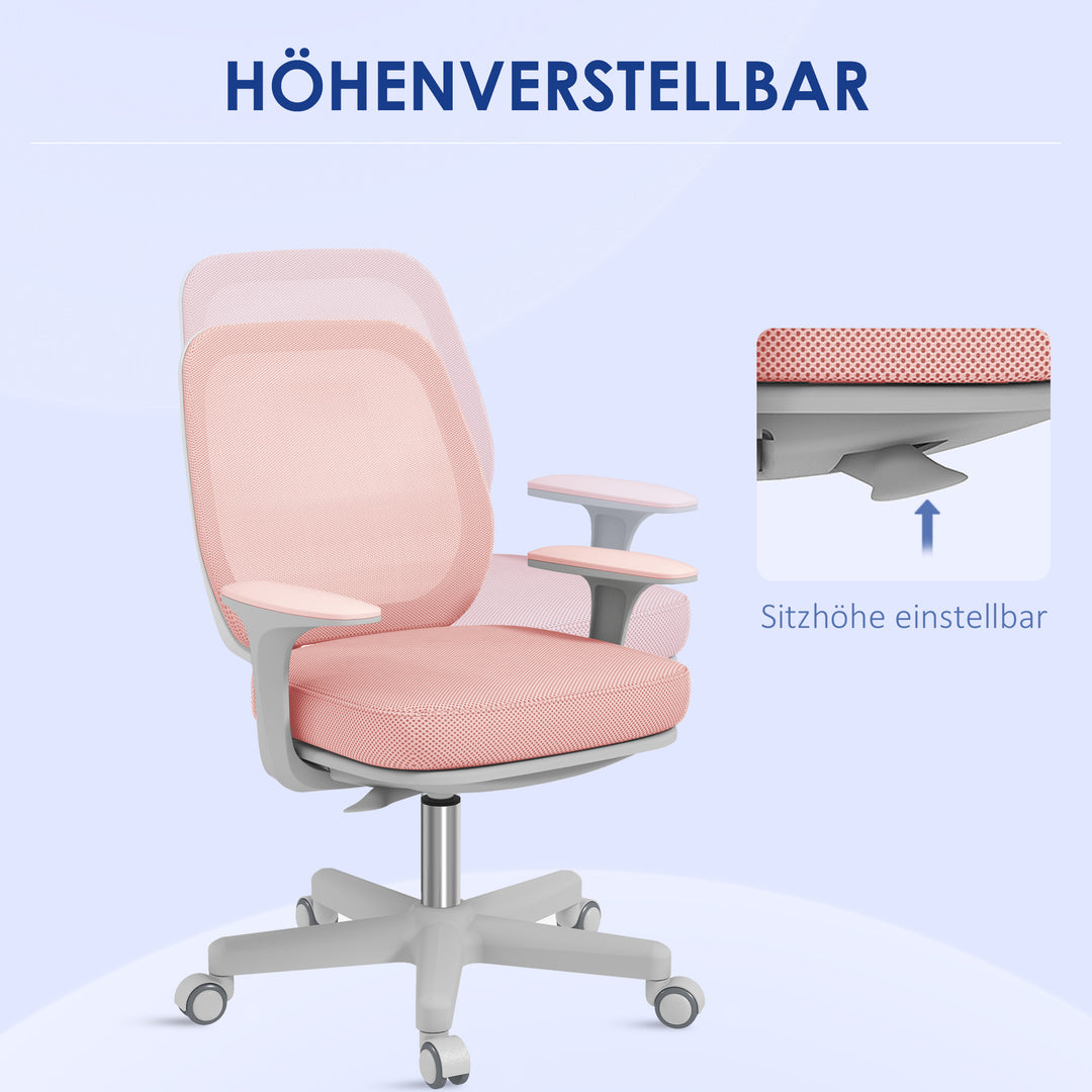 Kontorstol, ergonomisk skrivebordsstol med drejefunktion, højdejusterbar 55 x 48 x 82,5-94,5 cm lyserød