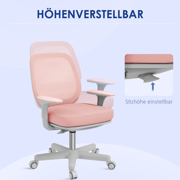Kontorstol, ergonomisk skrivebordsstol med drejefunktion, højdejusterbar 55 x 48 x 82,5-94,5 cm lyserød