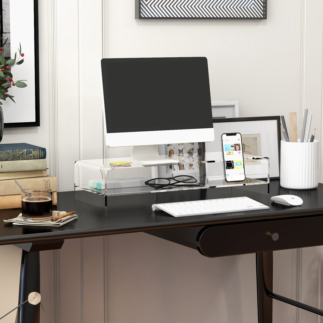 Skærmstativ med tastaturrum, transparent, til skærme op til 24 tommer, 2 niveauer, akryl, 50,8 x 19 x 12 cm