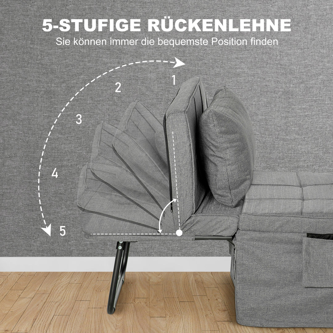 4-I-1 klapseng, gæsteseng, højdejusterbar, madras, sidelommer, metalramme, grå, 188 x 75 x 38 cm