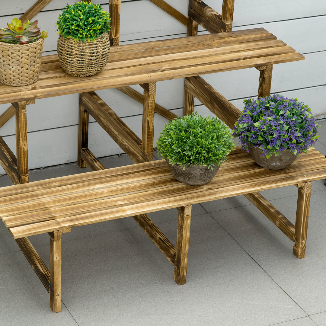 Plantestige, blomsterstige, blomsterhylde, plantehylde, blomsterstativ, 3 niveauer, fyrretræ, 100 x 80 x 78 cm