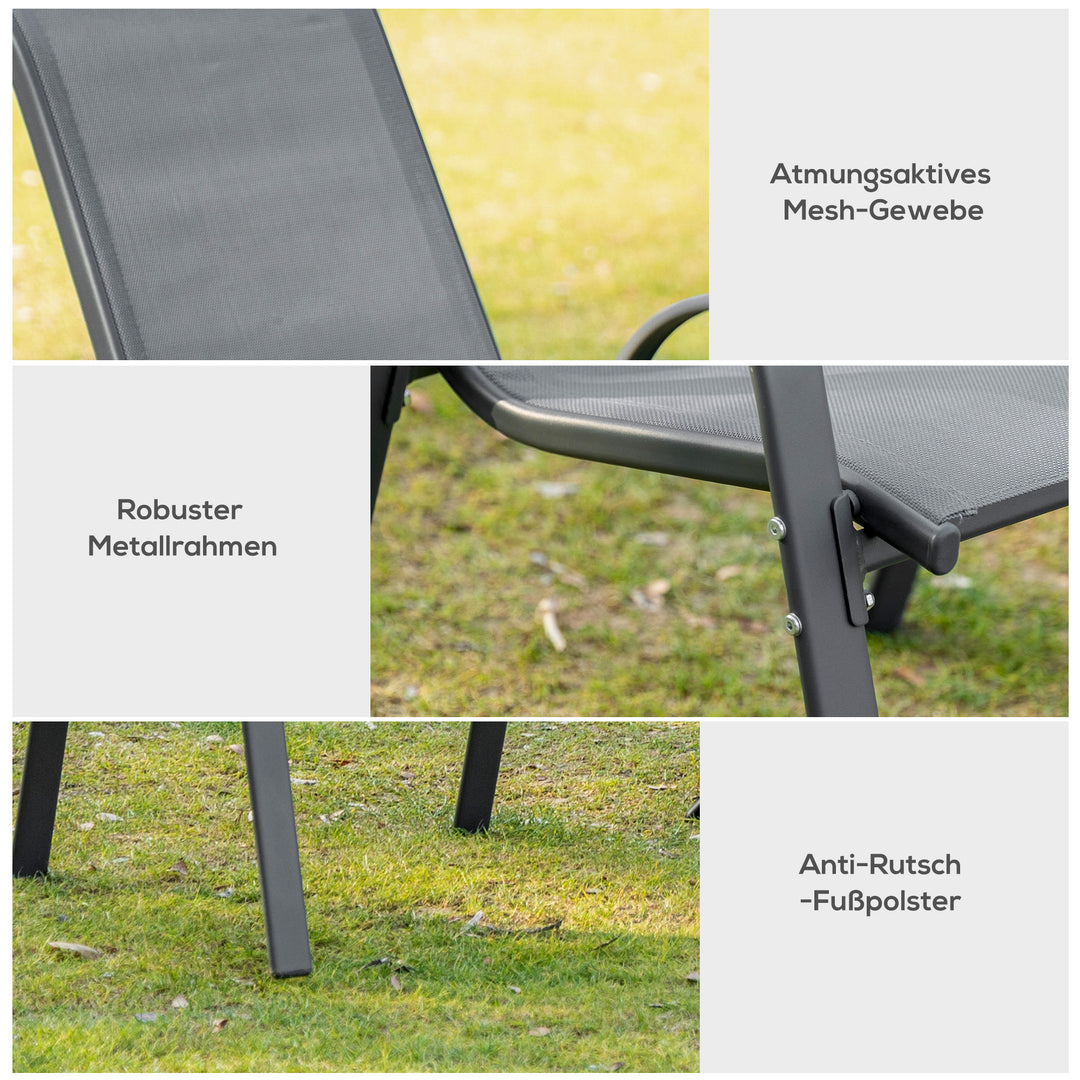 Havestol sæt med 2 vejrbestandige havestole stabelbar stol med armlæn stabelbar ryglæn terrassestol bæreevne op til 120 kg havemøbler til baghave, have, balkon grå