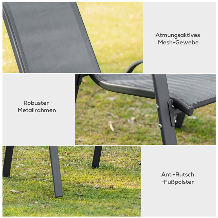 Havestol sæt med 2 vejrbestandige havestole stabelbar stol med armlæn stabelbar ryglæn terrassestol bæreevne op til 120 kg havemøbler til baghave, have, balkon grå