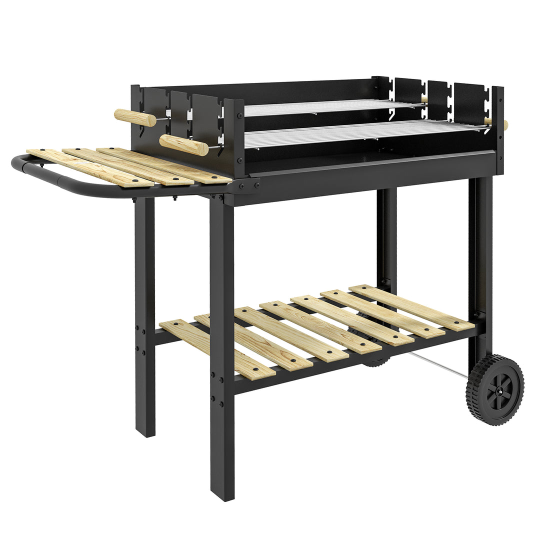 Kulgrill, grillvogn, 2 grillflader, 2 hjul, håndtag, hylder, 113 x 53,5 x 82,5 cm, sort