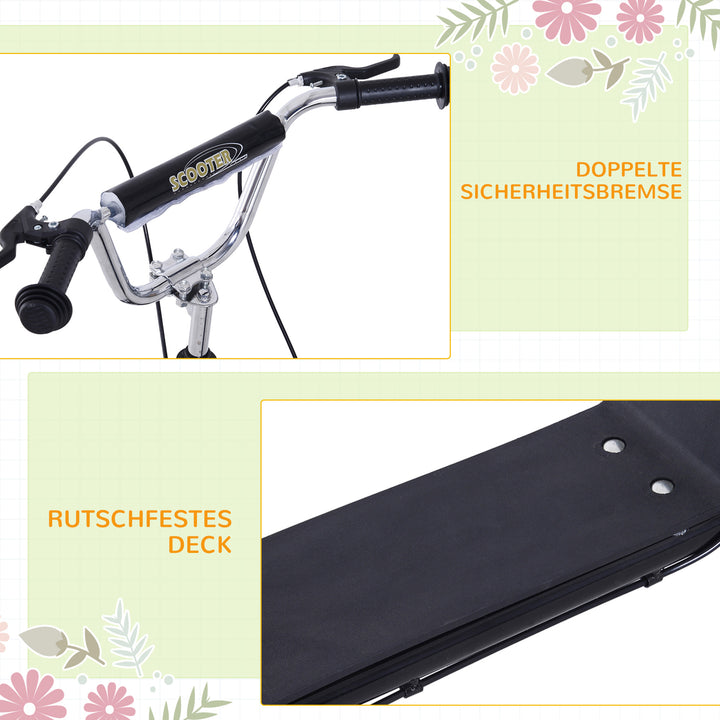 Børnescooter med pneumatiske dæk, sparkscooter, city scooter til børn, sparkbræt 16 tommer fra 5 år, højdejusterbar, sort, 143 x 58 x 92-100 cm