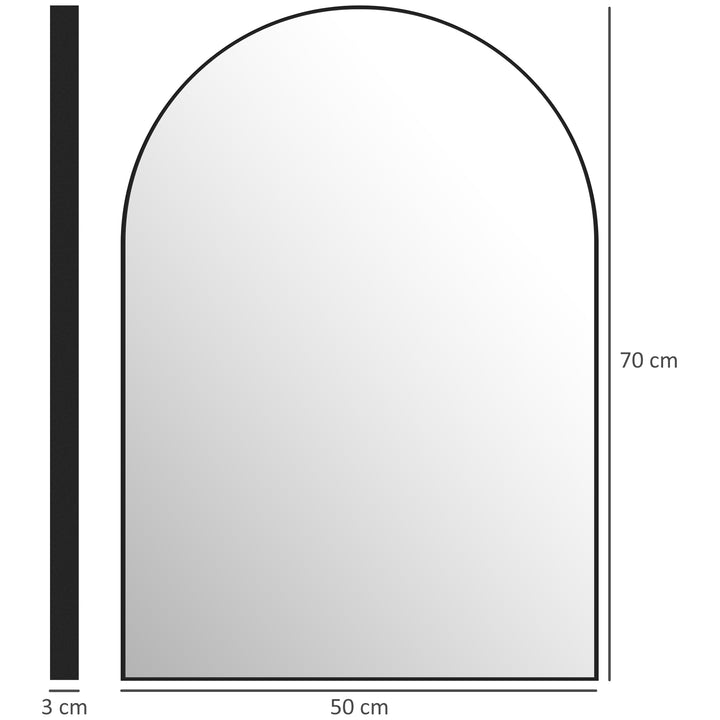 Buet badeværelsesspejl, 50 x 70 cm, badeværelsesspejl med aluminiumsramme, dekorativt spejl, køkken, sort