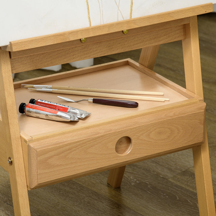Staffeli, kunstnerstaffeli, højdejusterbart, 1 skuffe, natur + sort