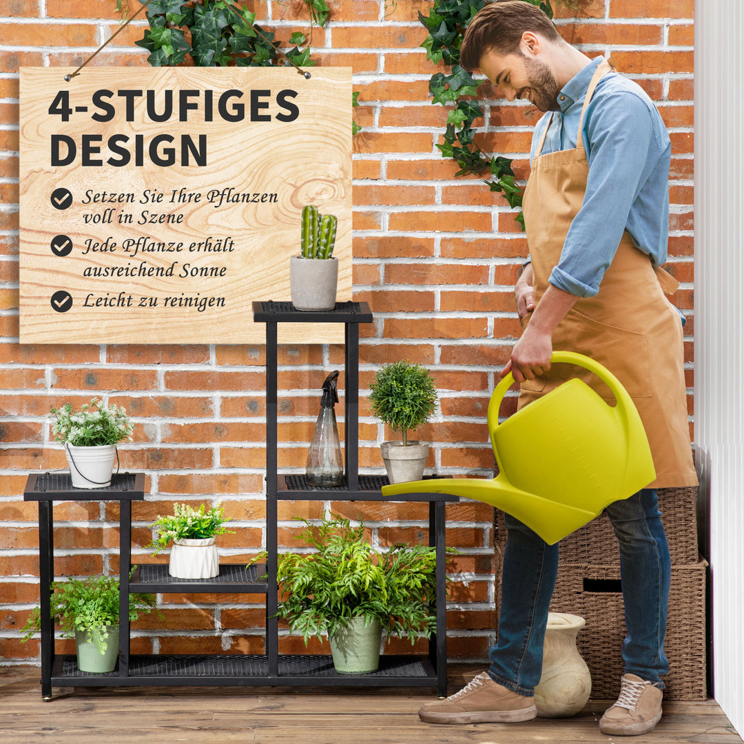 4-Hylde plantehylde vejrbestandig blomstertrappe 91 cm x 25 cm x 83 cm sort
