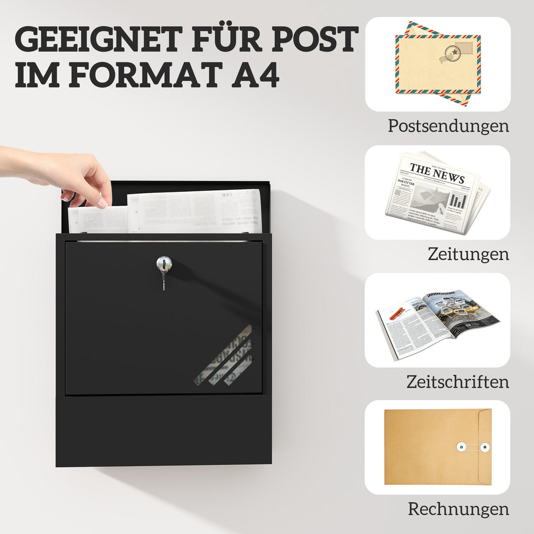 Postkasse med vindue, vægmonteret, aflåselig, rust- og vejrbestandig, grå